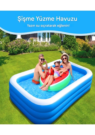 305x175x60cm Şişme Havuz 3 Katmanlı Yüzme Havuzları Aile Ve Çocuklar İçin Tatil Şişme Havuzu Mavi