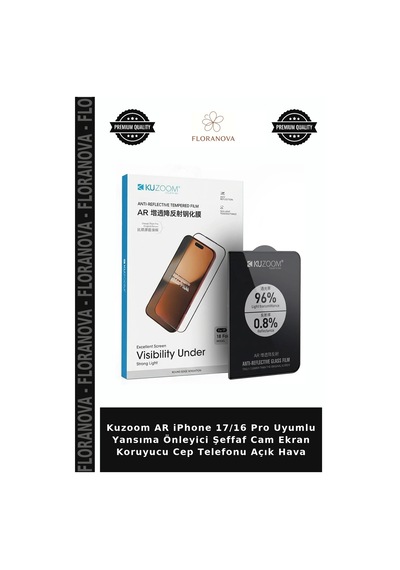 Kuzoom Ar Apple iPhone 17/16 Pro Uyumlu Yansıma Önleyici Şeffaf Cam Ekran Koruyucu Cep Telefonu Açık Hava