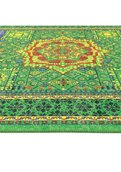 Cool Halı Colorium Yeşil Salon Oturma Odası Halısı Etnik Desenli Saçaksız Dört Mevsim Şönil Halı