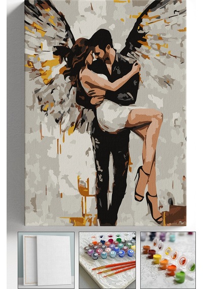 Sayılarla Boyama Seti Numaralı Tuval Fırça Boya Askı Aparatı Dahil Set 40x50 Cm - Angel Sevgililer