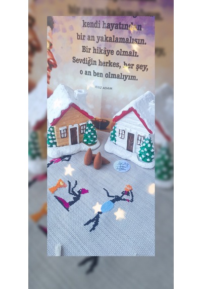 Karlı Dağ Evi Tasarım El Yapımı Dekoratif Mumluk Ve Tütsülük Yılbaşı Konsept Obje
