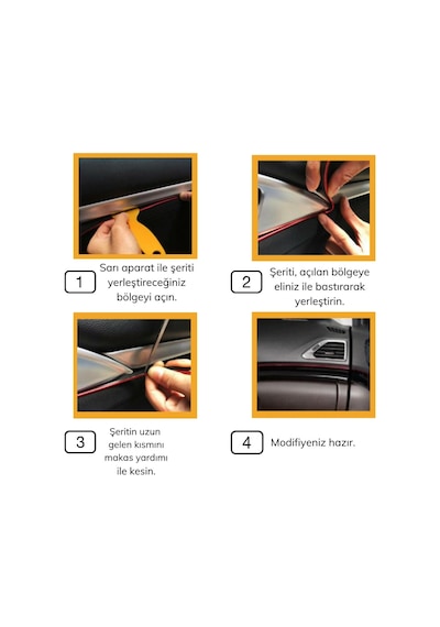 Ankaverse Gold Araba Oto Trim Dekorasyon Şeridi Kauçuk Elastik Kolay Kurulum 5 Metre Şerit Bant Standart
