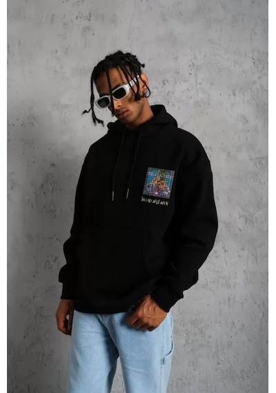 Veraura Lifestyle Erkek Patel Six Baskılı Kapüşonlu Sweat - Siyah
