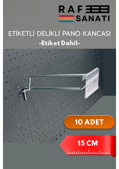 Etiketli Delikli Pano Kancası 15 Cm 10 Adet Tel Askı Kancası Delikli Panel Raf Askısı Fon Kancası Metalik