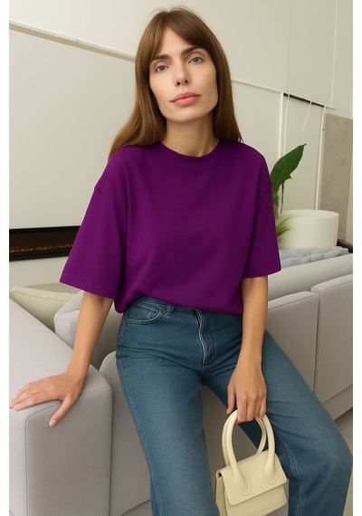 Düz Oversize Unisex Tişört Yb5 Mor