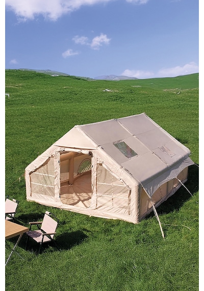 12 Kişilik 4 Mevsim Şişme Kamp Çadırı 300x400 12 M2 Yükseklik 210 Cm Kış Şartlarına Uygundur Bej