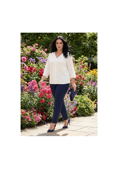 Hanezza Yarım Kol Krep Bluz Ekru - 4035099 Ekru