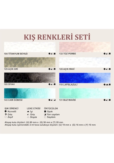 Şemse El Yapımı Yarım Tava Taş Suluboya Seti Kış Renkleri 8'li