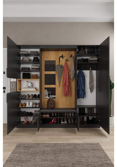 Lüks Aynalı Portmanto Askılı Vestiyer %100 Mdf Çok Raflı Ayakkabılık V05 Koyu Gri - Karina Lüks Aynalı Portmanto Askılı Vestiyer %100 Mdf Çok Raflı Ayakkabılık V05 Koyu Gri - Karina