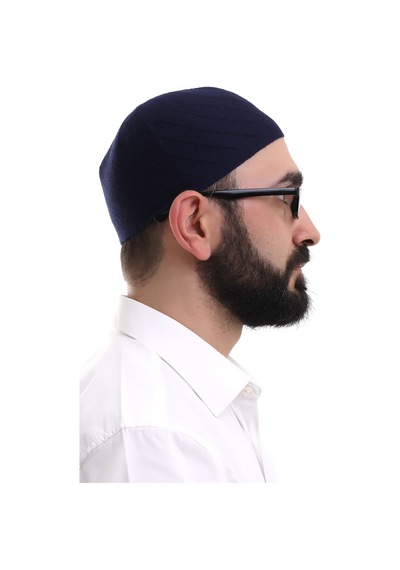 Lacivert Kışlık Çapraz Desenli Dokuma Takke