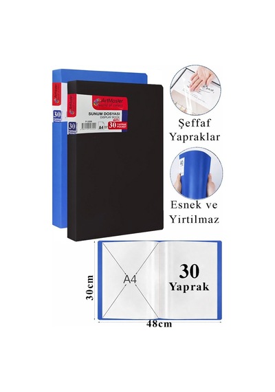 Siyah Mavi Sunum Dosyası 30 Lu 2 Adet Poşet Dosyalı Katalog Dosyası 30 Poşetli Kendinden Dosya Plastik Kapaklı