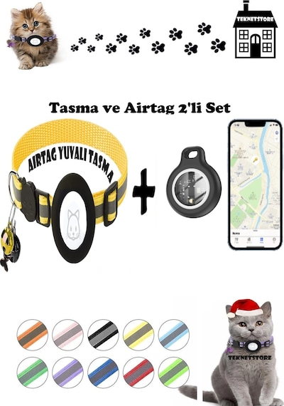 Takip Cihazı Ve Airtag Yuvalı Kedi Tasması Ios Uyumlu Boyun Tasması Gps 2'li