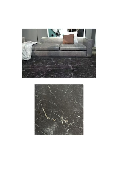 60cmx60cm Siyah Mermer Desenli Pvc-lvt Yapışkanlı Yer Kaplama Paneli Kauçuklu Floor Banyo Wc S74p Siyah