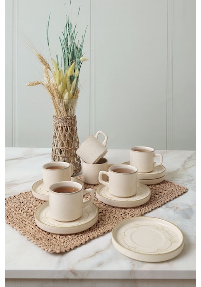 Keramika Taupe Bloom Stackable Çay Takımı 12 Parça 6 Kişilik 22520-28 Krem