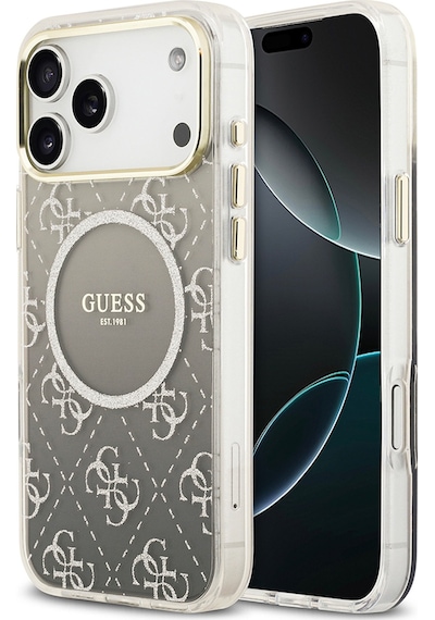 Apple Uyumlu iPhone 17 Pro Kılıf Guess Lisanslı M-safe Şarj Özellikli 4g Desenli Simli Silikon Kapak Gri Gri