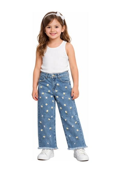 İrem Çocuk Giyim Kız Çocuk Papatya Nakışlı Geniş Paça Model Paçası Püsküllü Mavi Renk Pantolon Mavi İrem Çocuk Giyim Kız Çocuk Papatya Nakışlı Geniş Paça Model Paçası Püsküllü Mavi Renk Pantolon Mavi