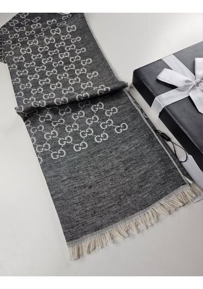 Miorel Scarfs İnce Kumaş G Desen Pamuklu Şal Yün İpek Şal 4 Mevsim Çift Taraflı Gri