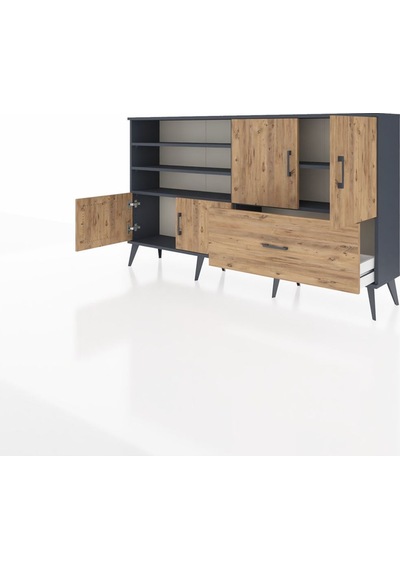 Arges Konsol 5 Raflı Tek Çekmeceli 4 Kapaklı 176x30x99 Antrasit-ç Antrasit-çam