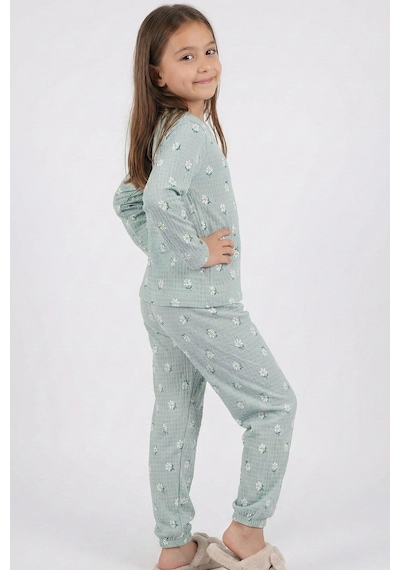 Breeze Kız Çocuk Pijama Takımı Papatya Desenli 4-8 Yaş, Su Yeşili Su Yeşili