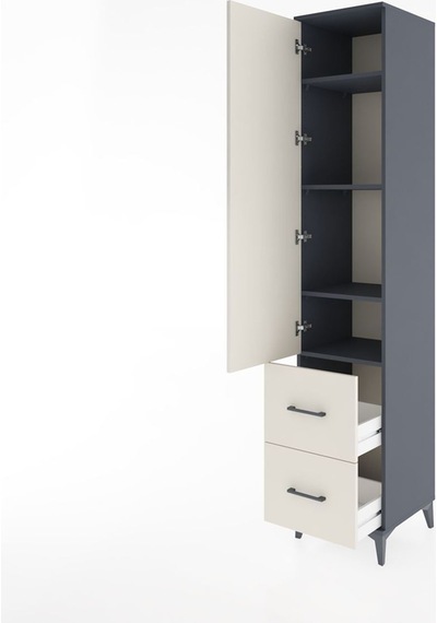 Hyperion Dolap 4 Raflı 2 Çekmeceli Tek Kapaklı 44x44x221 Antrasit-aytaşı Antrasit