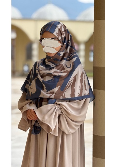 Qalortex Scarf Pamuklu Soft Âmine Desen Eşarp-indigo/kahve İndigo/kahve