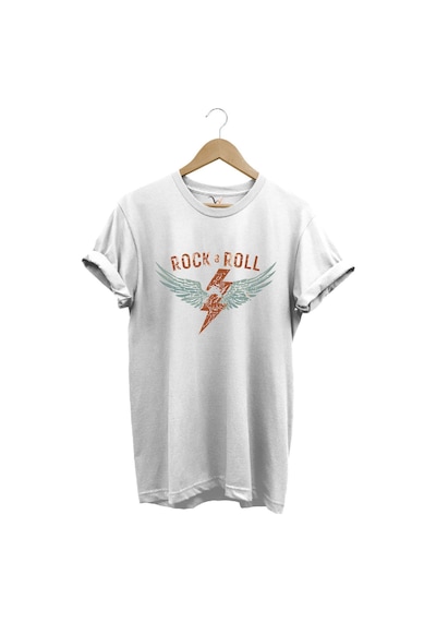 Rock And Roll Rock Müzik Kanat Baskılı Regular Fit %100 Pamuk Beyaz T-shirt Beyaz