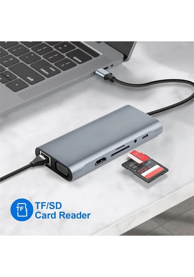 Usb Type C To Hdmi 4k 30hz Vga 1080p Ethernet Usb Hub Kart Okuyucu Pd 87w Çevirici Kablo