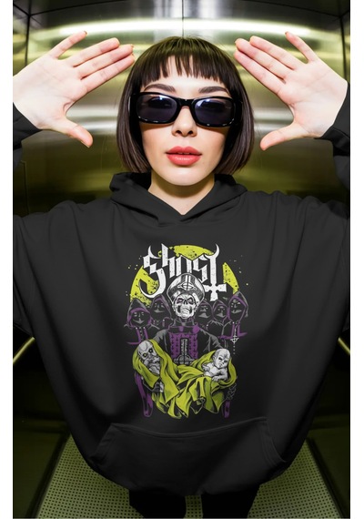 Sevbano Ghost Rock Metal Müzik Grubu Ön Baskılı Unisex Oversize Premium H Siyah