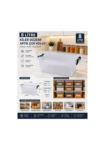 8 Litre Kilitli Şeffaf Çok Amaçlı Saklama Kutusu Kiler, Banyo, Dolap Ve Organizer Düzenleyici Bpa Free İstiflenebilir Diğer 8 Litre Kilitli Şeffaf Çok Amaçlı Saklama Kutusu Kiler, Banyo, Dolap Ve Organizer Düzenleyici Bpa Free İstiflenebilir Diğer