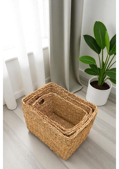 Digithome 3 Lü Naturel Dikdörtgen Organizer Sepet - Pnl-ph13 S/3 Kahverengi