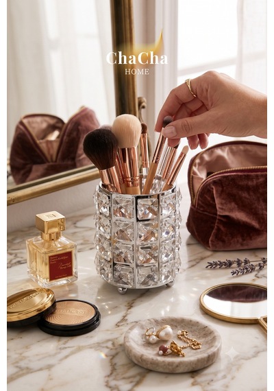 Chacha Home Luxury Cristella Lüks Masaüstü Kalemlik, Kristal Taşlı Makyaj Fırçalık & Dekoratif Organizer , Düzenleyici, Mum Tutucu Gümüş Chacha Home Luxury Cristella Lüks Masaüstü Kalemlik, Kristal Taşlı Makyaj Fırçalık & Dekoratif Organizer , Düzenleyici, Mum Tutucu Gümüş