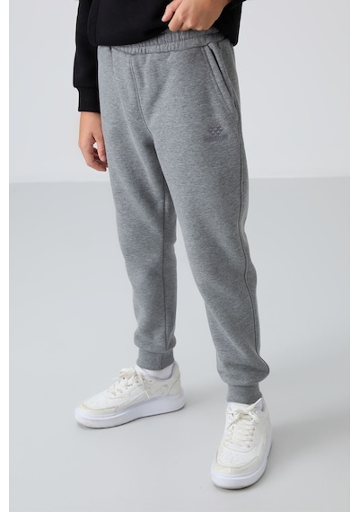 Tommylife Tommy Life Gri Melanj Pamuklu Kalın İçi Tüylü Yumuşak Dokulu Standart Fit Nakışlı Erkek Çocuk Eşofman Alt - 11 Gri Melanj