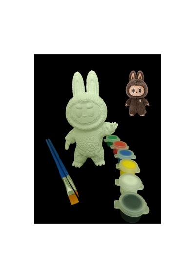 3d Labubu Figür Boyama Seti - Kendin Boya Hobi Ve Etkinlik Seti - Akrilik Boya + 2 Fırça