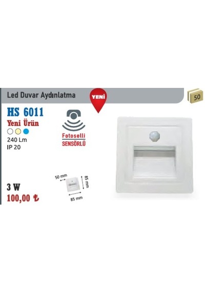 3w Siva Altı Duvar Aydınlatma, Fotoselli Sensörlü, Günışığı Hs 6011 Beyaz