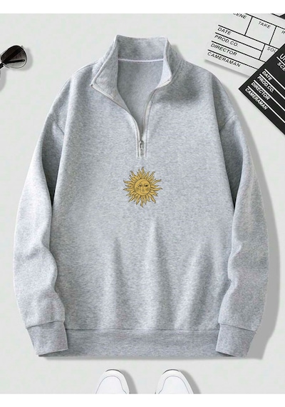 Harmandar Gri Erkek Güneş Ay Baskılı Dik Yaka Yarım Fermuarlı Kazak Sweatshirt Gunesaygridikyaka Harmandar Gri Erkek Güneş Ay Baskılı Dik Yaka Yarım Fermuarlı Kazak Sweatshirt Gunesaygridikyaka
