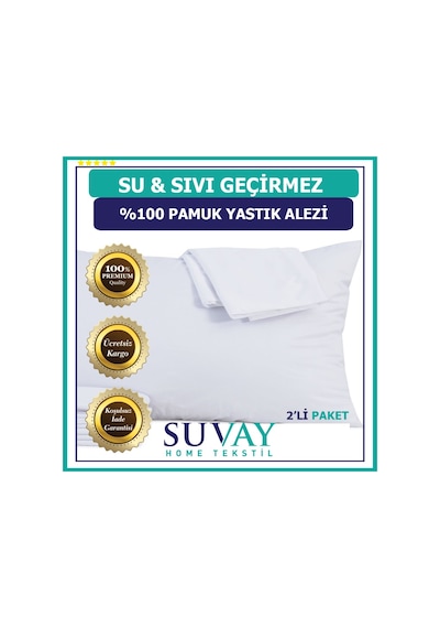 Suvay Su Sıvı Geçirmez Pamuklu Fermuarlı Terletmeyen Yastık Koruyucu Alez Kılıf 2 Adet