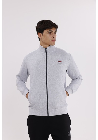 Rowinger Cepli Dik Yaka Tam Fermuarlı Göğüs Arma Detaylı Rahat Kalıp Mevsimlik Sweatshirt Grey