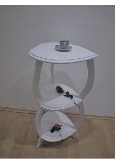 Çiçeklik Fiskos 90679 Çiçeklik Kalpli Model Mdf Parlak Ahşap Ayak Parlak Beyaz