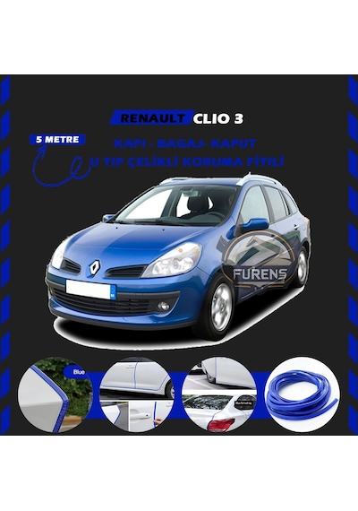 Renault Clio 3 Oto Araç Kapı Koruma Fitili 5metre Parlak Mavi Renk