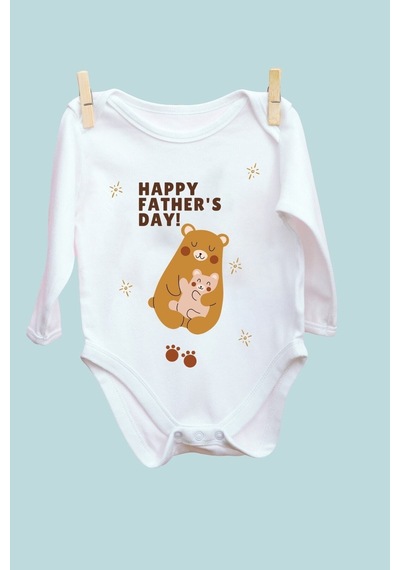 Babylimon Bear Happy Father Desenli Uzun Kol Body Beyaz - 101536828 Beyaz