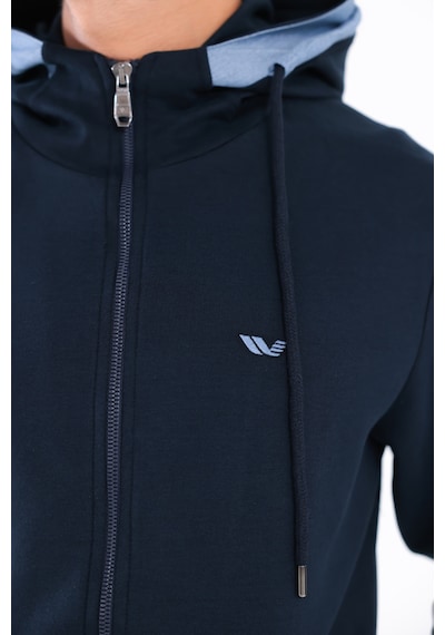 Rowinger Modal Kumaş Kapüşonlu Fermuarlı Kontrast Detaylı Erkek Sweatshirt Navyblue