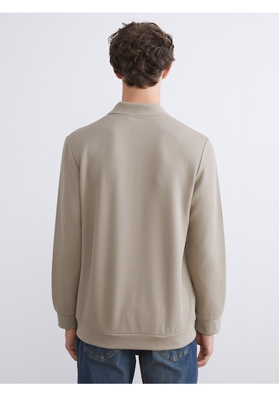 Lcwaıkıkı Classic Bej Polo Yaka Uzun Kollu Erkek Sweatshirt