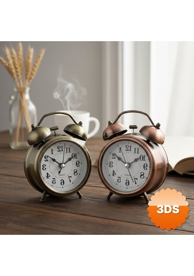 Yuvarlak Eskitme Metal Çalar Saat 8 Cm Vintage Kulaklı Model