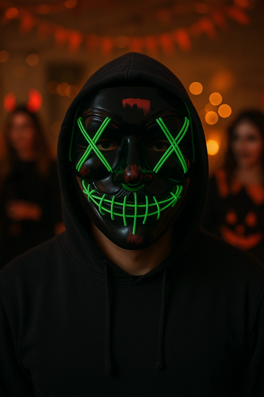 Halloween Cadılar Bayramı Maske Işıklı Pilli Yeşil Telli Korku Maskesi Diğer