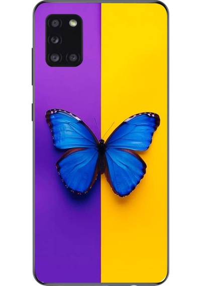 Samsung Galaxy A31 Uyumlu Mor Sarı Kelebek Baskılı Silikon Kılıf Renkli