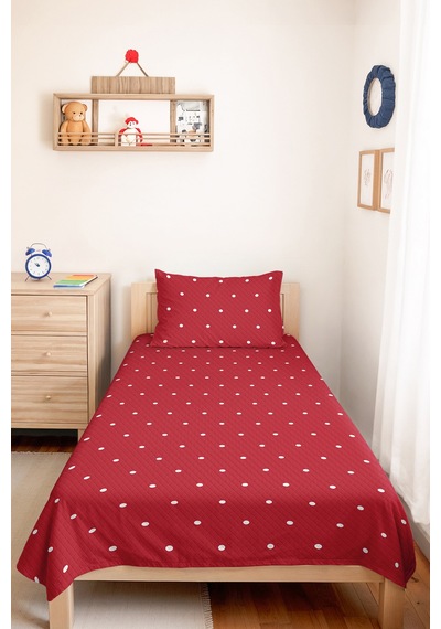 Puantiyeli Kırmızı Genç Odası Tek Kişilik Pike Takımı - Geometrik 160x220 Cm Kapitone Yatak Örtüsü Çok Renkli