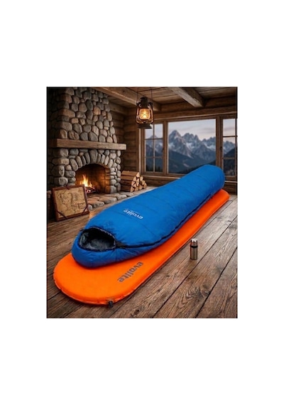 Ocean Pro -18 C Uyku Tulumu & Luno 3.8 Cm Şişme Mat - Turuncu Set Mavi