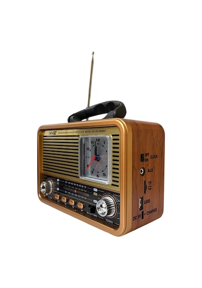 8898 Taşınabilir Nostaljik Fm Radyo Saat Bluetooth Tf Kart USB Destekli Ahşap Kasa Radyo
