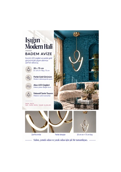 Badem Büyük Modern Ledli Avize 3 Renk Power Ledli Gold Kaplama Çoçuk Odası Yatak Odası Mutfak