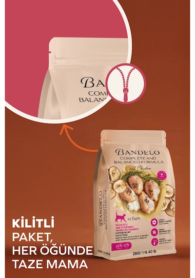 Bandelo Tavuklu Yavru Kuru Kedi Maması 2 Kg - Gelişim & Güçlü Desteği - Koku Önleyici Etkili